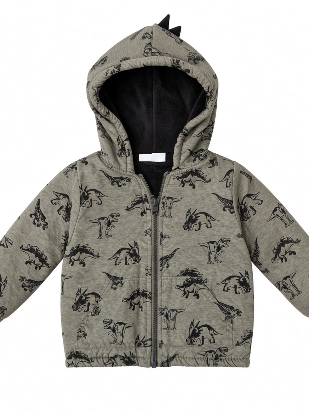 Kids Olive Green Dinosaur-Print Hooded Puffer Jacket